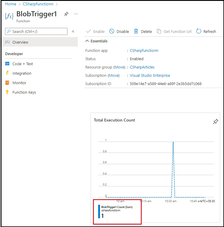 Blob Trigger in Azure Portal