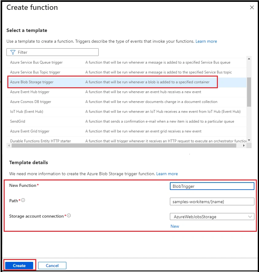 Blob Trigger in Azure Portal