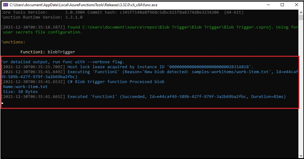 Blob Trigger in Visual Studio