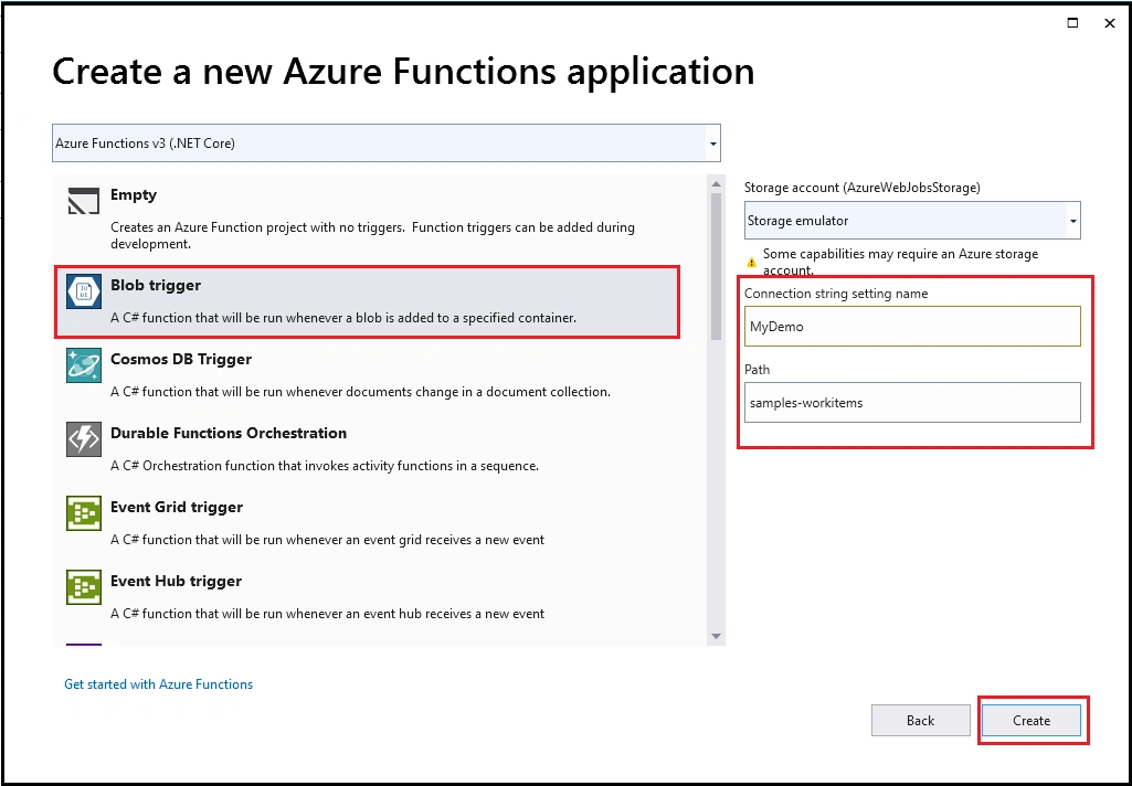 Blob Trigger in Visual Studio