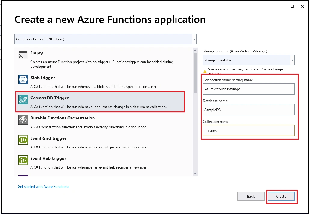 Cosmos Trigger in Visual Studio