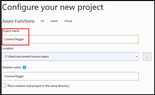 Cosmos Trigger in Visual Studio