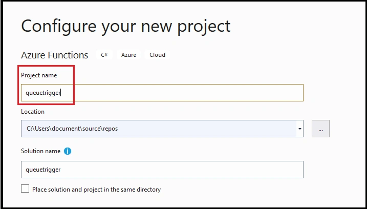 Queue Trigger in Visual Studio