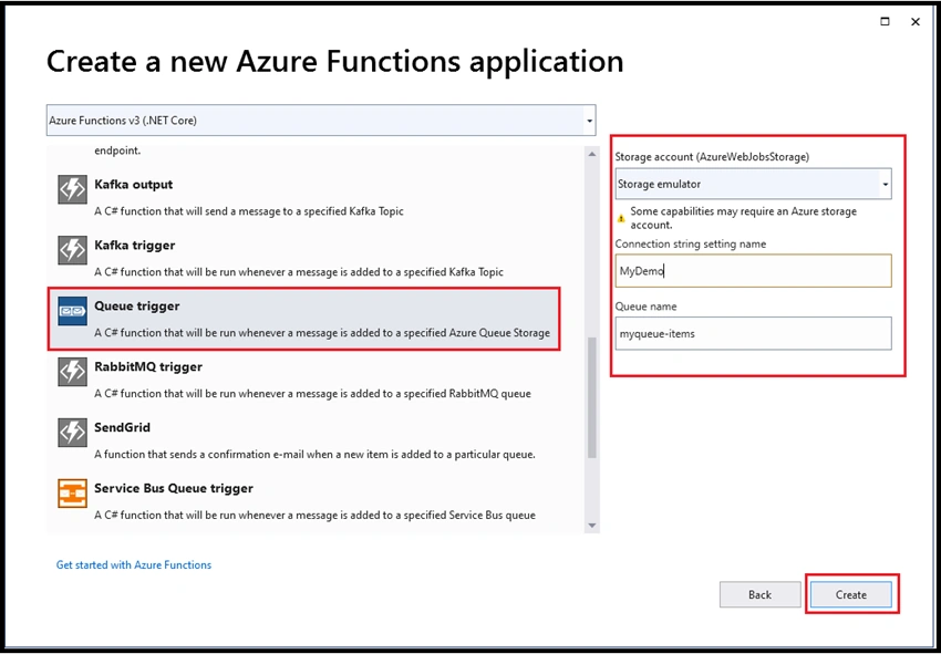 Queue Trigger in Visual Studio
