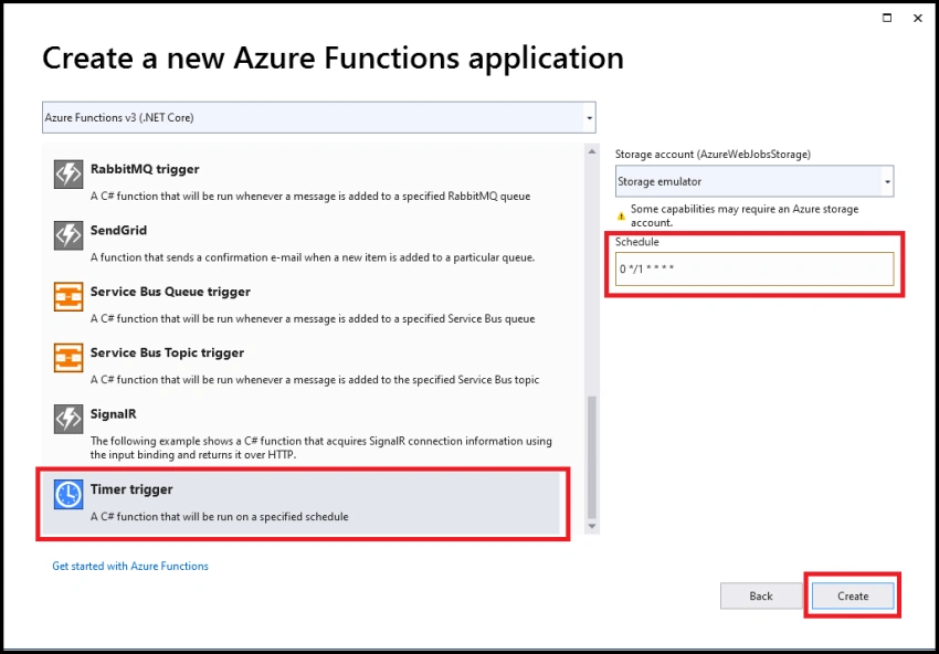 Create Azure Function - Timmer Trigger in Visual Studio
