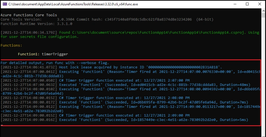 Create Azure Function - Timmer Trigger in Visual Studio