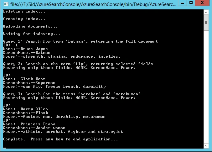 Create Azure Search Index, Load Data And Query From .NET SDK