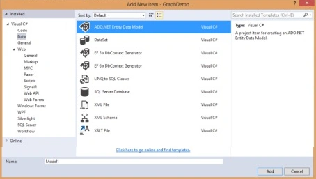 Click on the ADO dot net entity data model