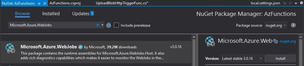 Create Container and Upload Blob using Azure Function in .NET Core