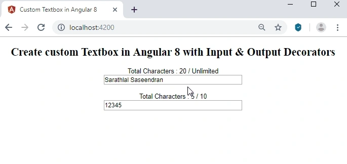 Create Custom Textbox In Angular 8 Using Input And Output Decorators