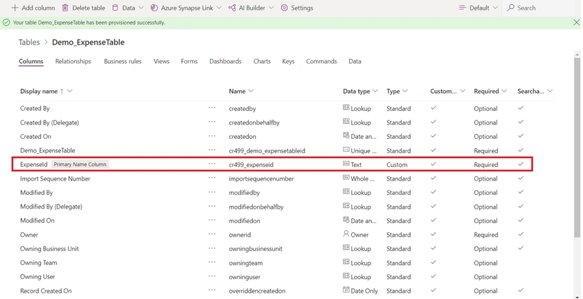 Create Dataverse Expense Details Table and build simple PowerApp using that table