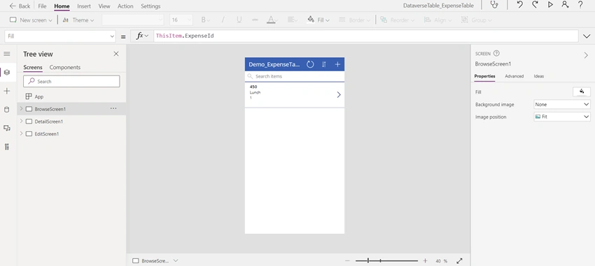 Create Dataverse Expense Details Table and build simple PowerApp using that table