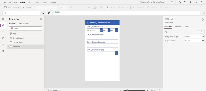 Create Dataverse Expense Details Table and build simple PowerApp using that table