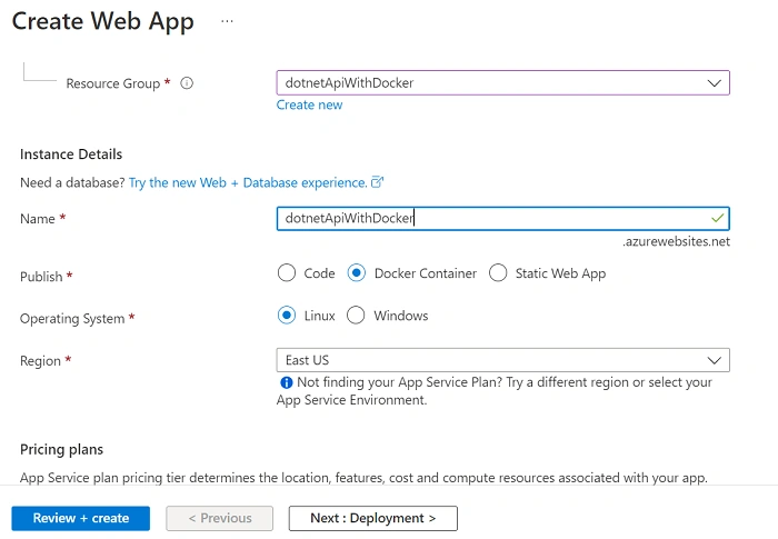 Create, Deploy and Run a dockerized .NET Core app to an Azure container instance