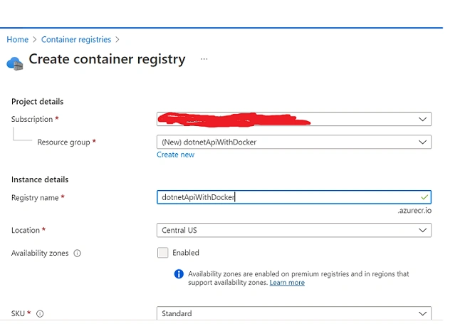 Create, Deploy and Run a dockerized .NET Core app to an Azure container instance