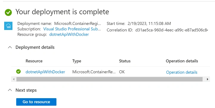 Create, Deploy and Run a dockerized .NET Core app to an Azure container instance
