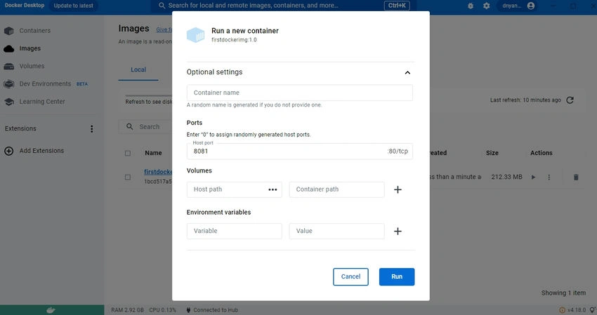 Docker image of web application