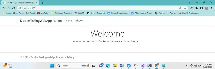 Docker image of web application