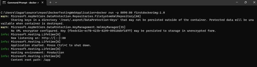 Docker image of web application