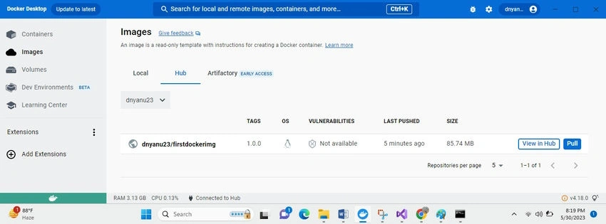 Docker image of web application