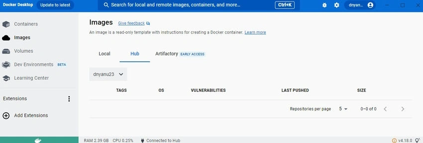 Docker image of web application