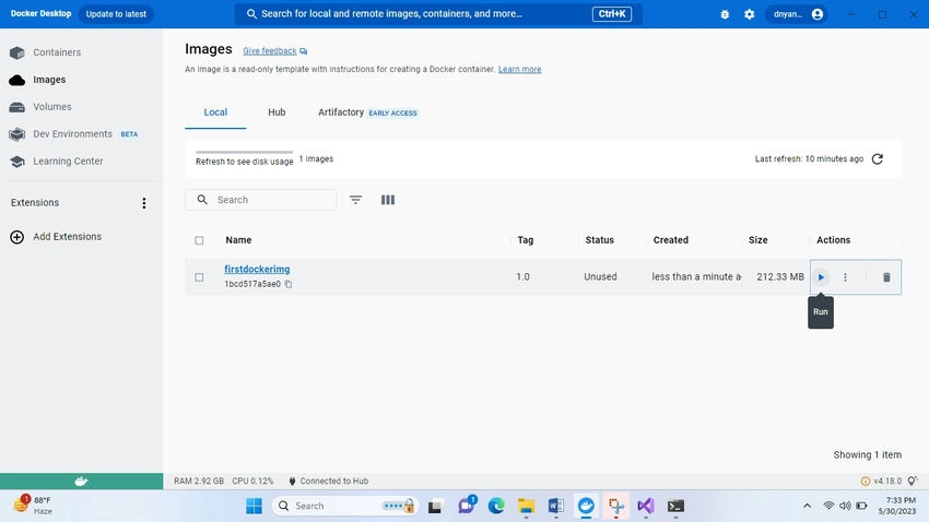 Docker image of web application