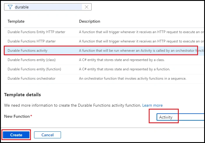 Create Azure Durable Function