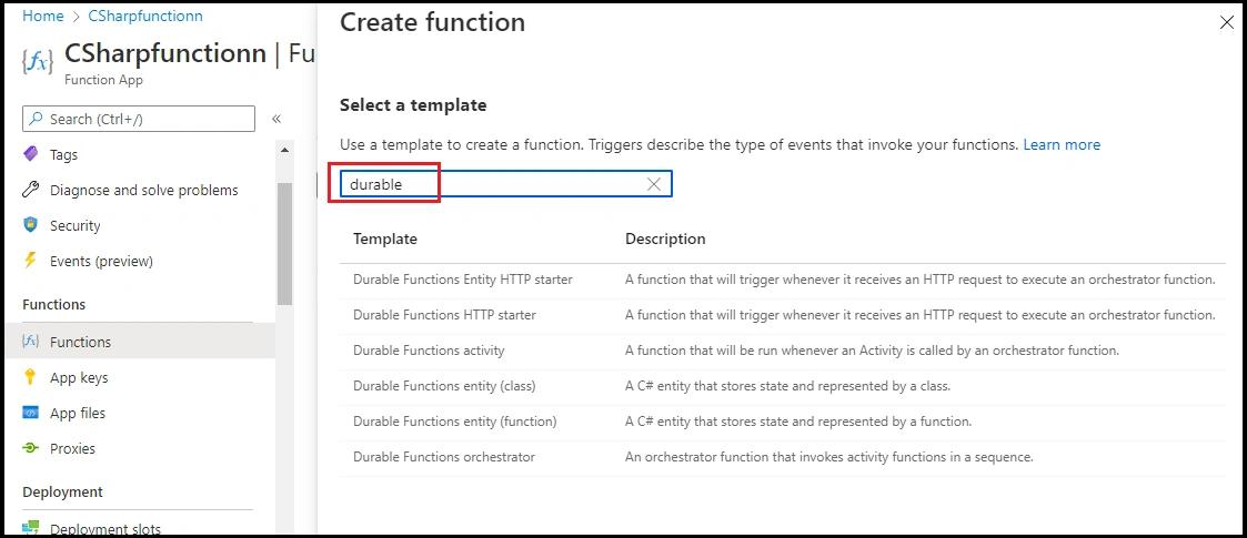 Create Azure Durable Function