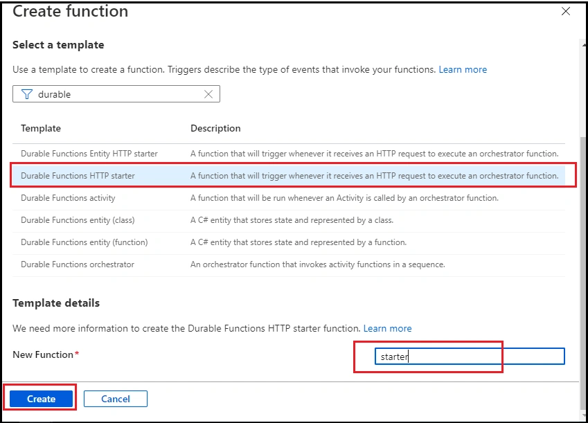 Create Azure Durable Function