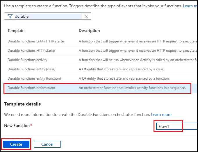 Create Azure Durable Function