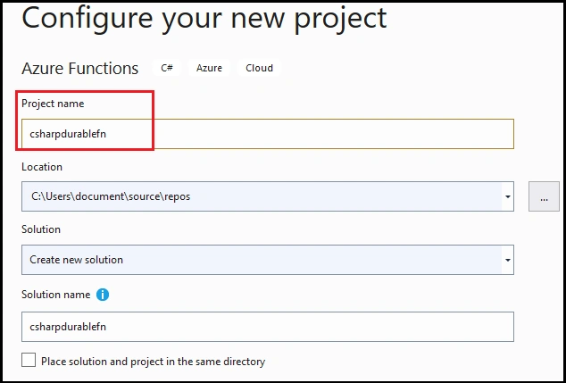 Create Azure Durable Function in Visual Studio