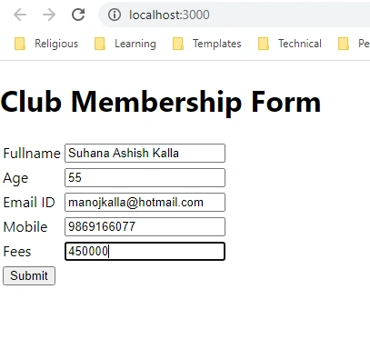 Created Controlled Form in ReactJS output