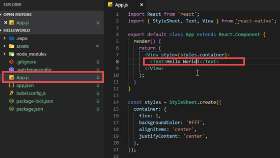 Create Hello World Application Using React Native