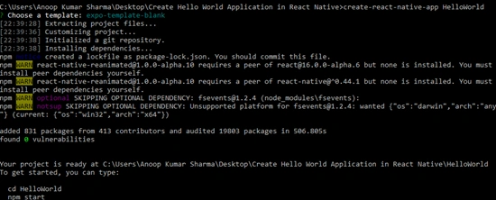 Create Hello World Application Using React Native