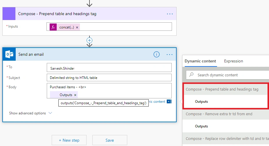 Create HTML Table From Delimited String In Microsoft FLOW