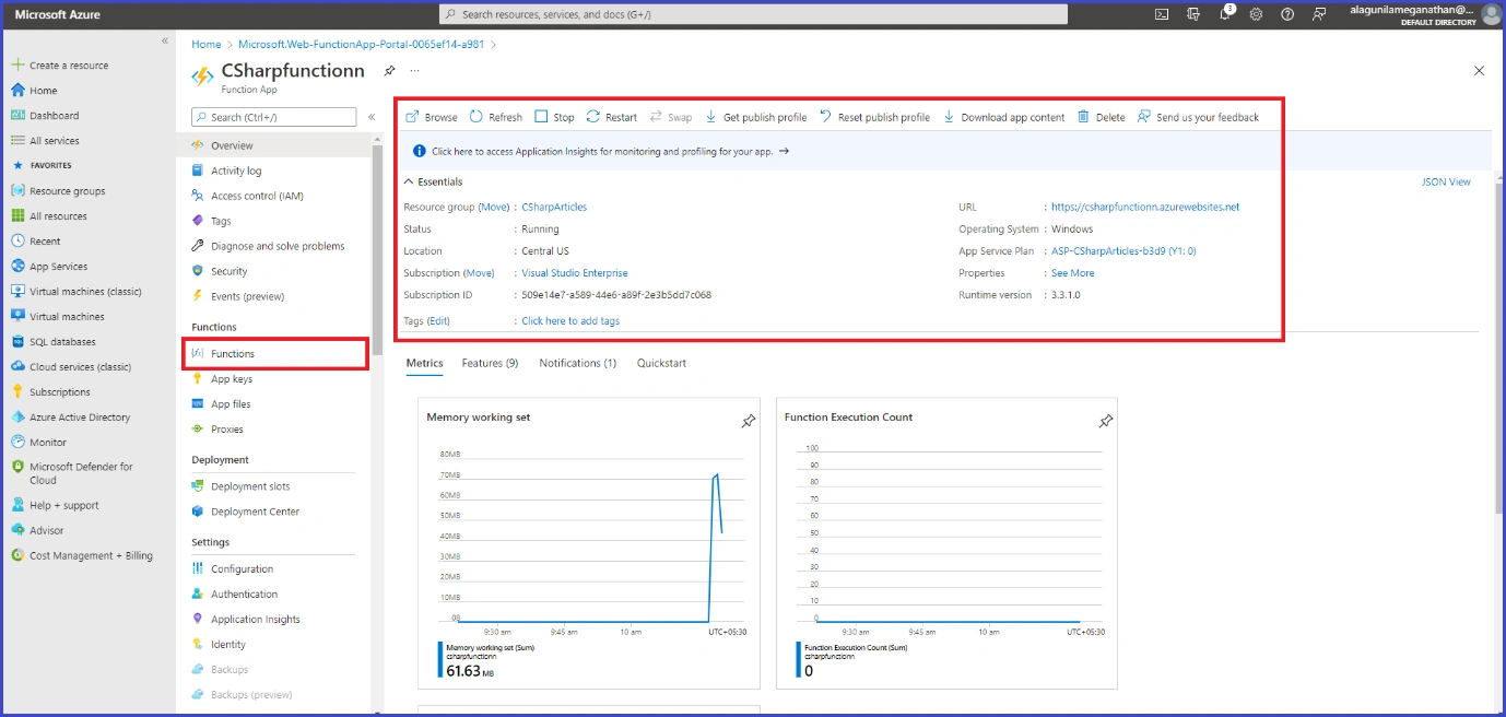 Http Trigger Function in Azure Portal
