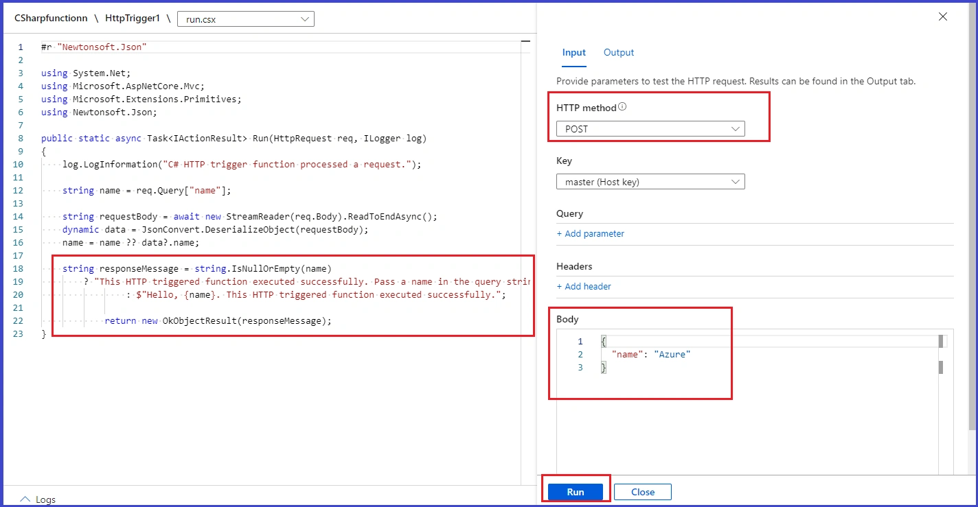 Http Trigger Function in Azure Portal
