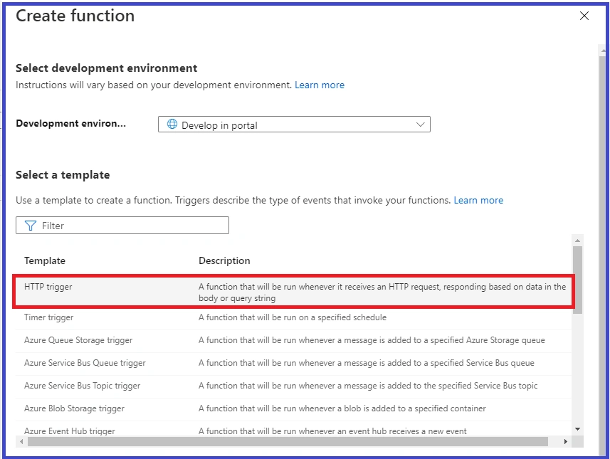 Http Trigger Function in Azure Portal