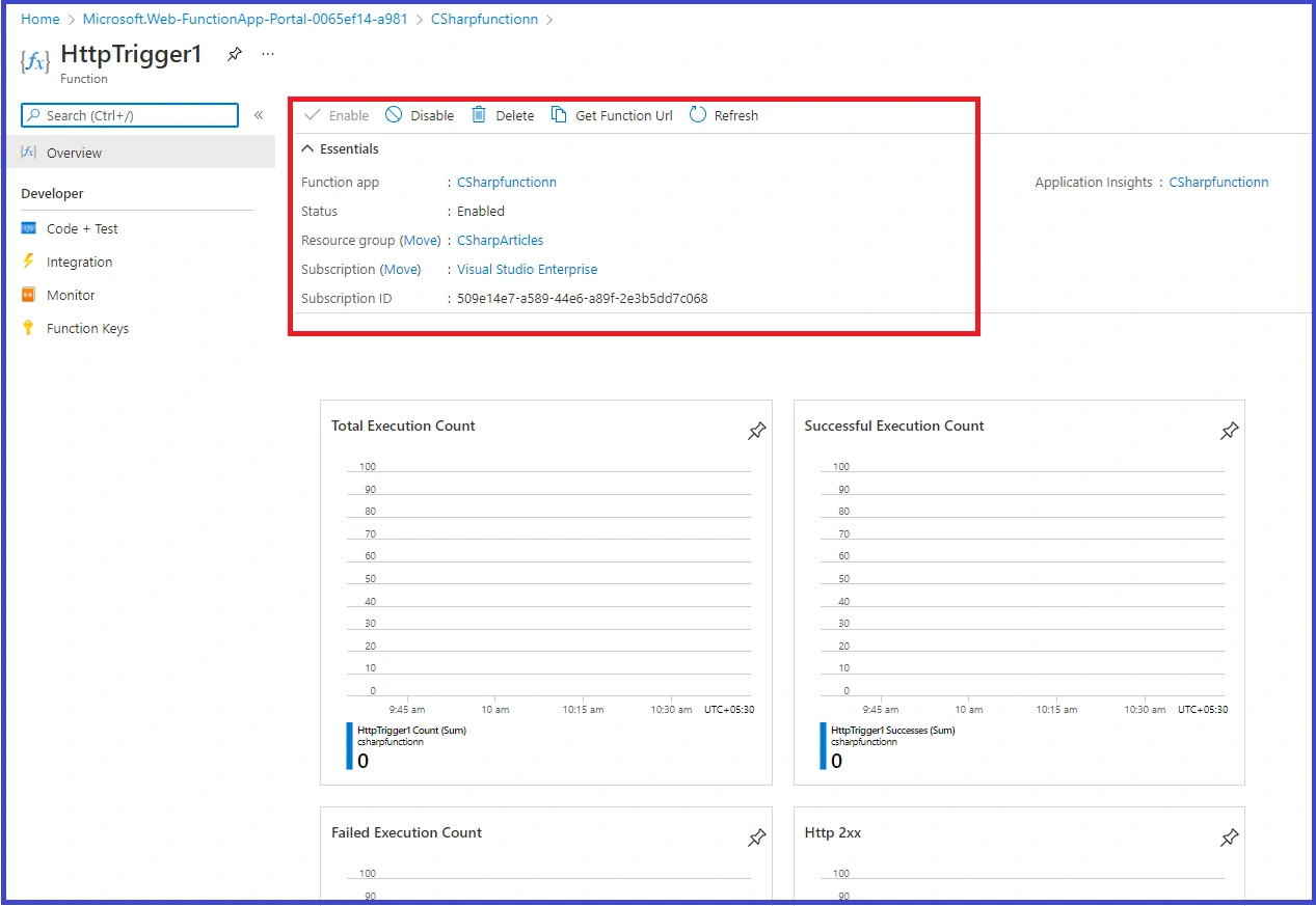 Http Trigger Function in Azure Portal