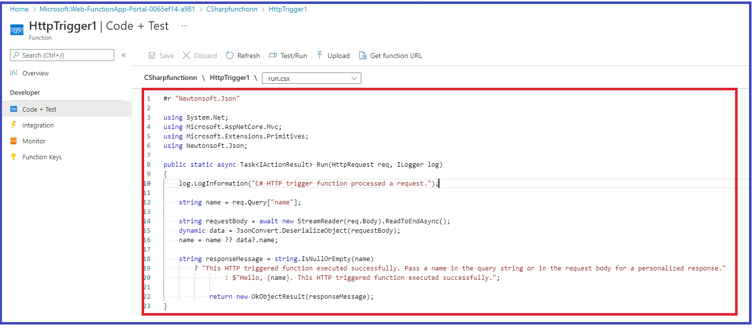 Http Trigger Function in Azure Portal
