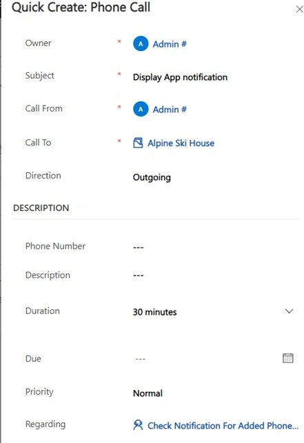 Quick create call