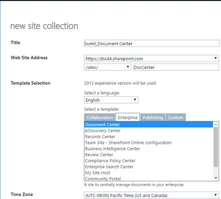 create new site collection