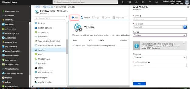 Create Or Update The Excel From Azure Web Job