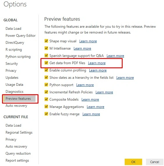 Preview features