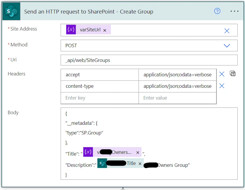 Using Power Automate flow to create SharePoint groups and add users to a SharePoint online site or subsite