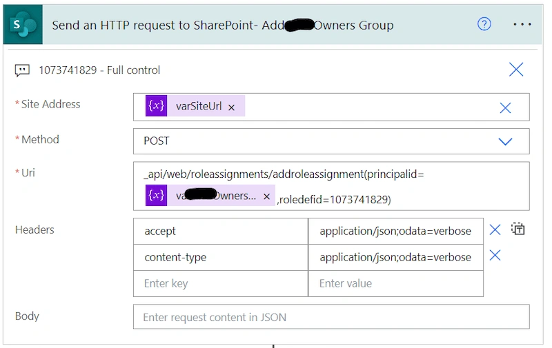 Using Power Automate flow to create SharePoint groups and add users to a SharePoint online site or subsite