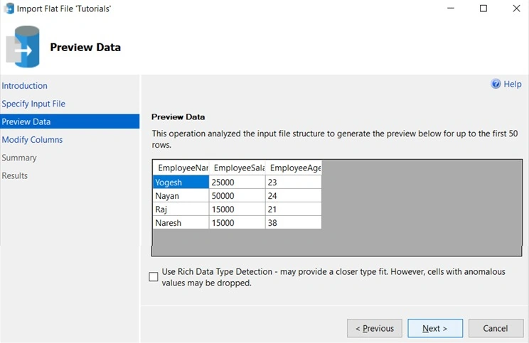 Preview data