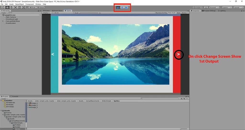 Create The Slider Show Screen Space On Button Click Using C# Script In Untiy