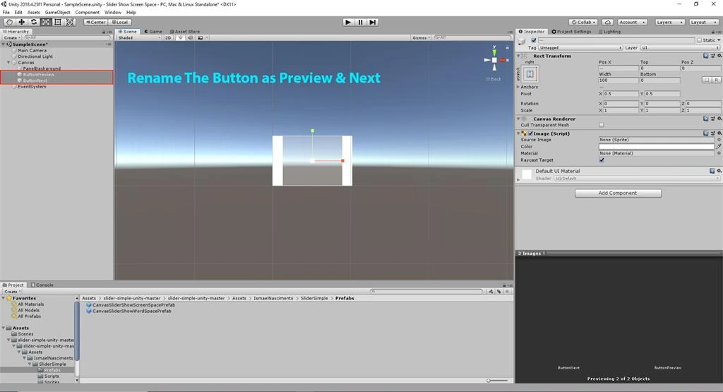 Create The Slider Show Screen Space On Button Click Using C# Script In Untiy