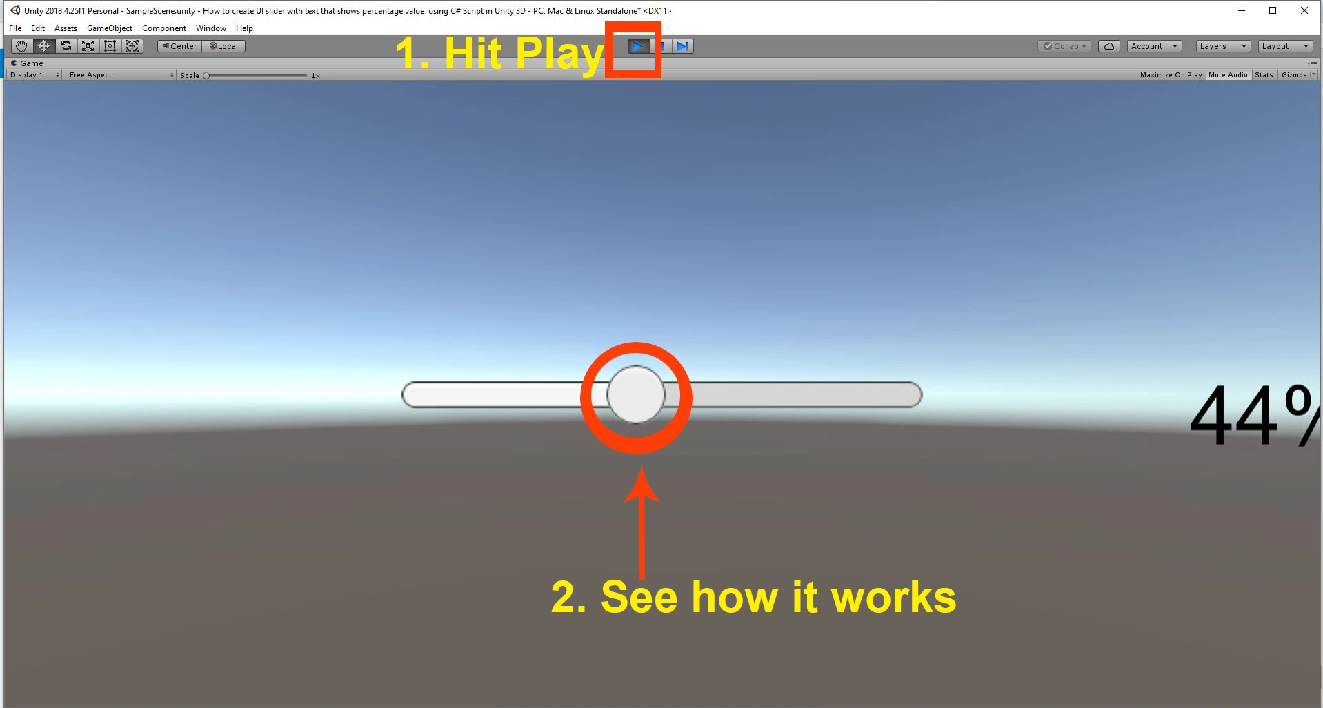 Create UI slider with text that shows percentage value using C# Script in Unity 3D